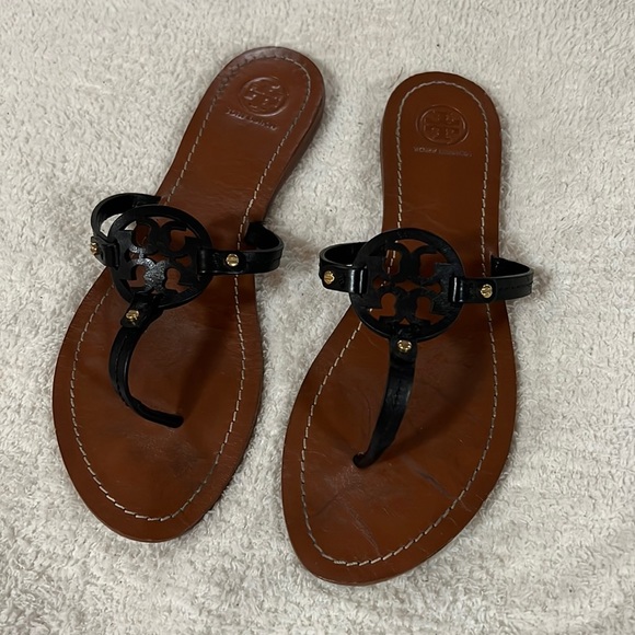Tory Burch Shoes - Tory Burch Logo Black Flip Flop Sandals